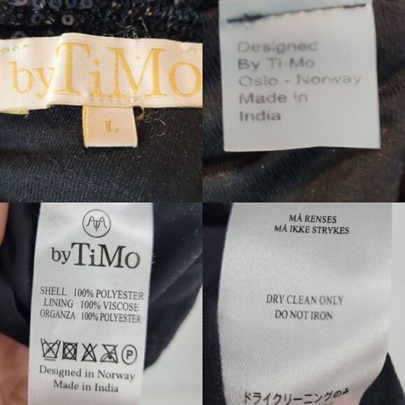 byTiMo Sequined Cocktail Puff Sleeve Mini Dress L Black Open Back Statement - Picture 3 of 16